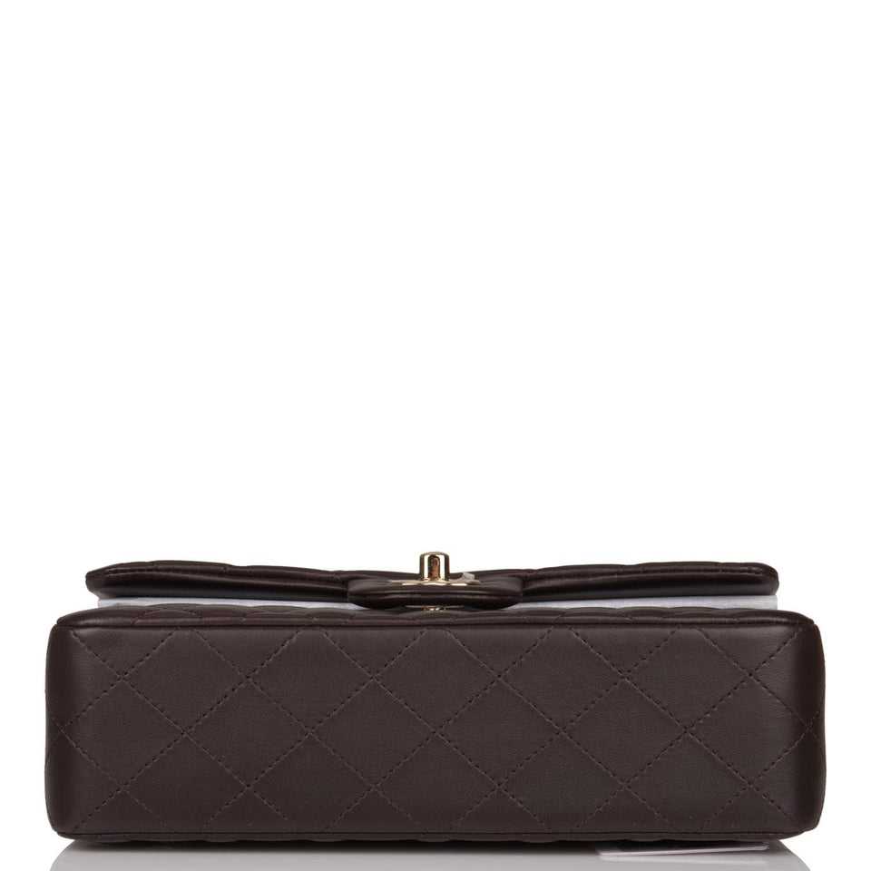 Chanel Small Classic Double Flap Bag Dark Brown Lambskin Light Gold Hardware