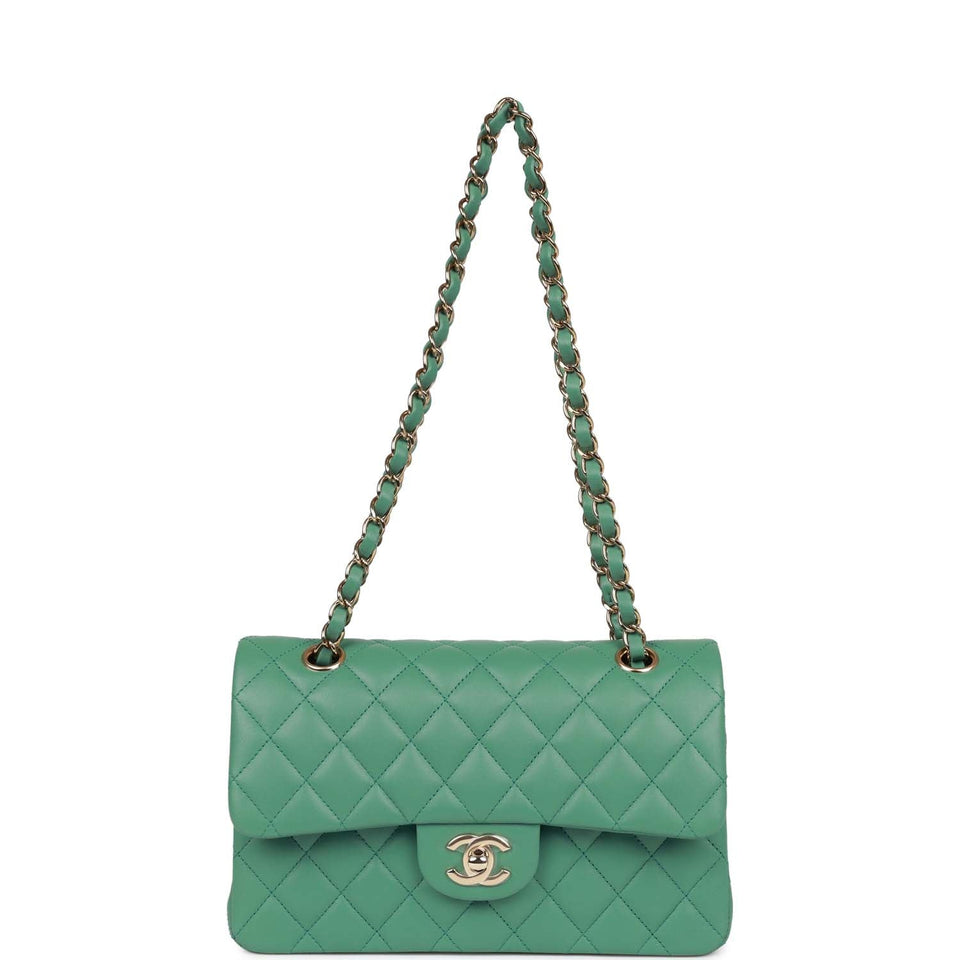 Chanel bagSmall Classic Double Flap Bag Green Lambskin Light Gold Hardware