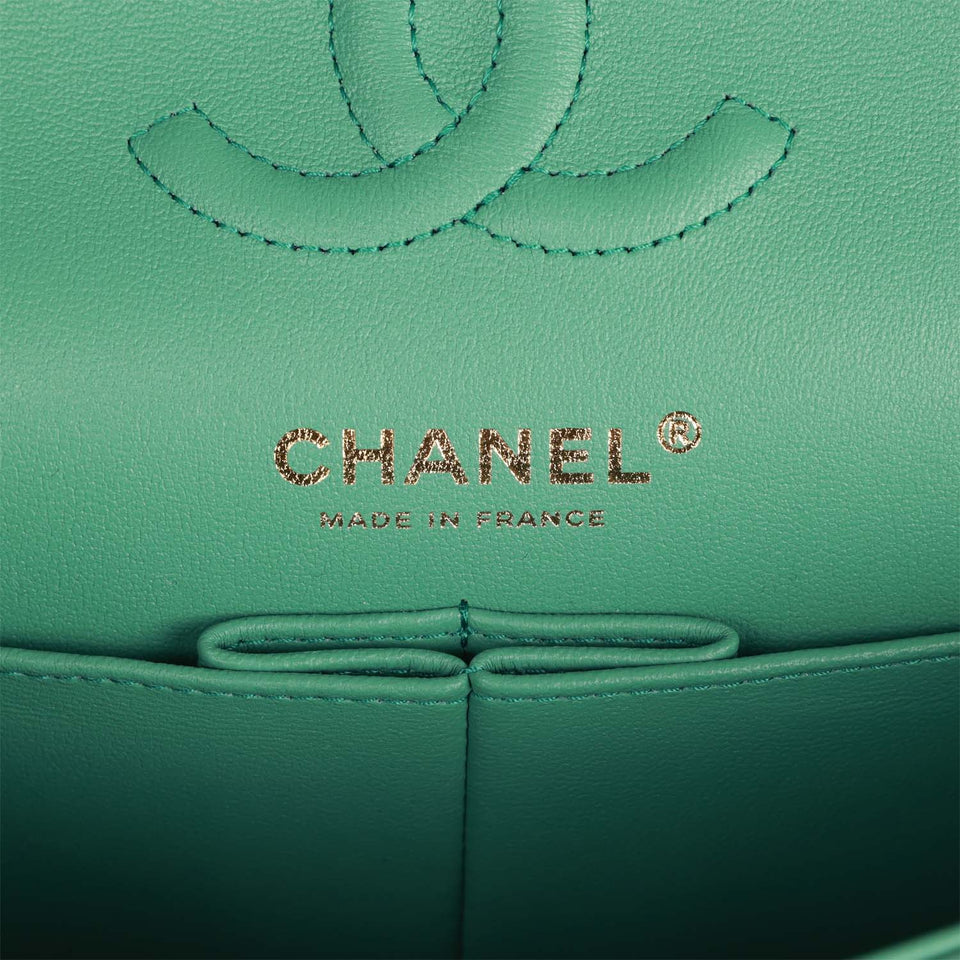 Chanel bagSmall Classic Double Flap Bag Green Lambskin Light Gold Hardware