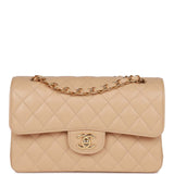 Chanel Small Classic Double Flap Bag Beige Caviar Gold Hardware