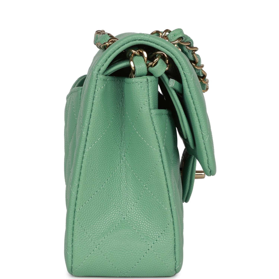 Chanel bagSmall Classic Double Flap Green Caviar Light Gold Hardware