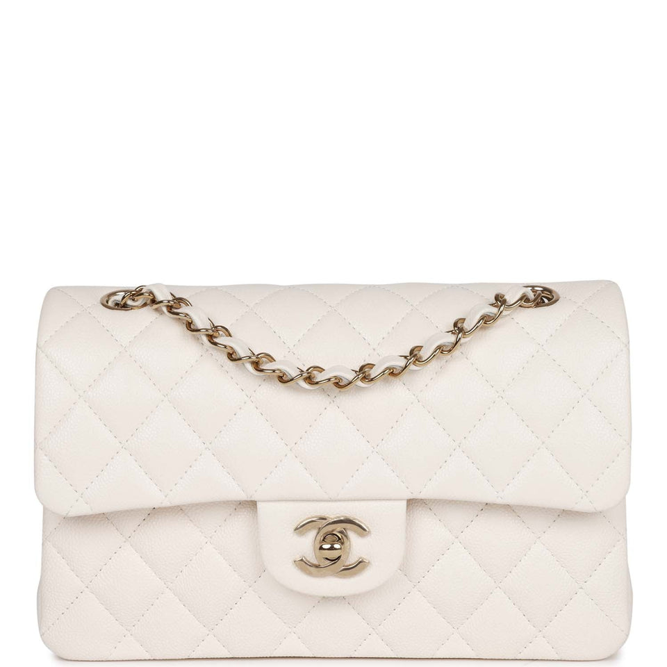Chanel bag Small Classic Double Flap Bag White Caviar Light Gold Hardware