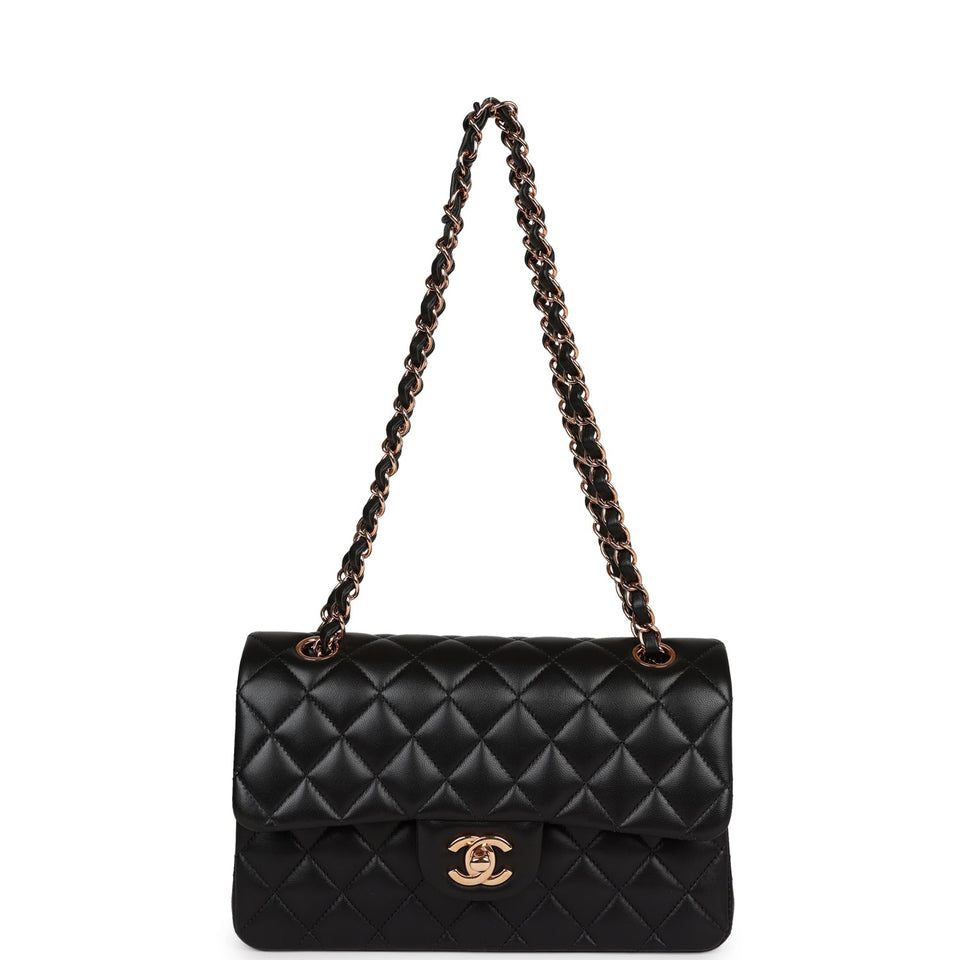 Chanel a bag Small Classic Double Flap Bag Black Lambskin Rose Gold Hardware