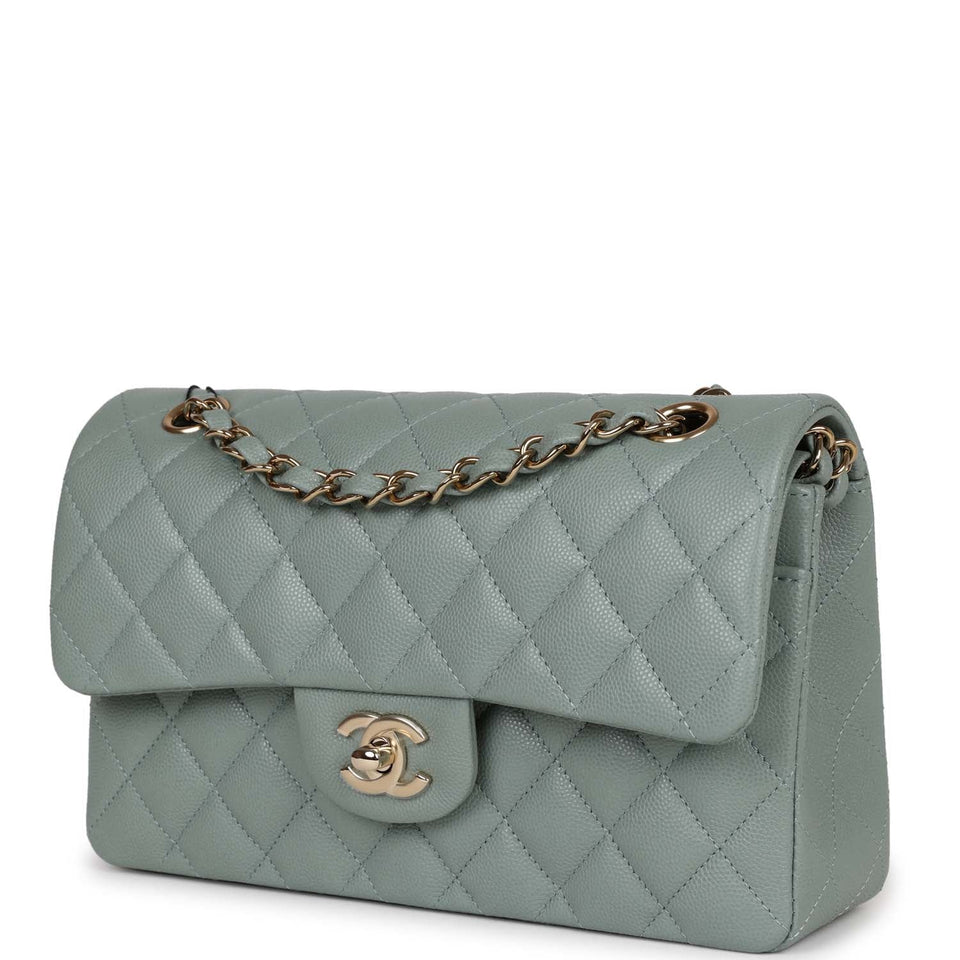 Chanel bag Small Classic Double Flap Bag Light Blue Caviar Light Gold Hardware