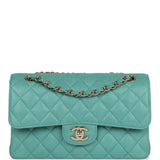 Chanel bag Small Classic Double Flap Turquoise Iridescent Caviar Light Gold Hardware