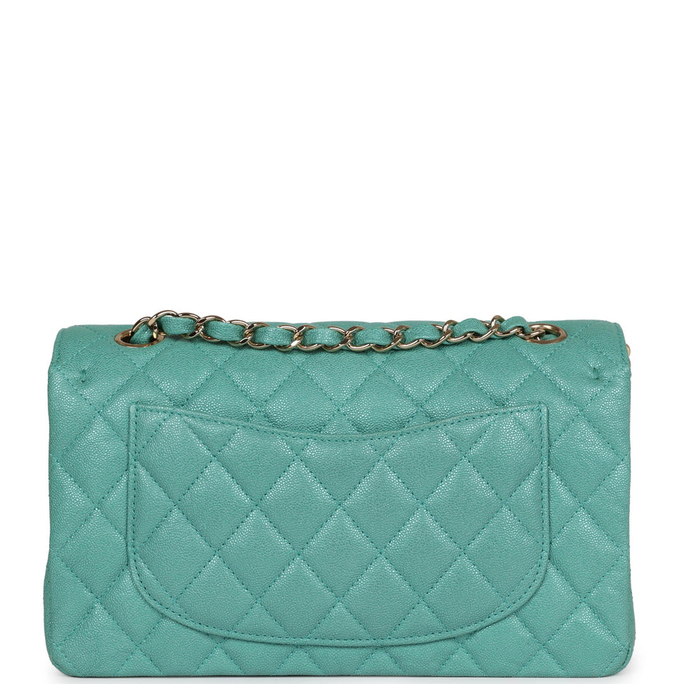 Chanel bag Small Classic Double Flap Turquoise Iridescent Caviar Light Gold Hardware