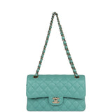 Chanel bag Small Classic Double Flap Turquoise Iridescent Caviar Light Gold Hardware