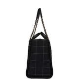 Chanel Large Deauville Shopping Bag Black and White Grid Light Gold Hardware