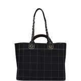 Chanel Large Deauville Shopping Bag Black and White Grid Light Gold Hardware