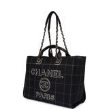 Chanel Large Deauville Shopping Bag Black and White Grid Light Gold Hardware