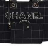Chanel Large Deauville Shopping Bag Black and White Grid Light Gold Hardware