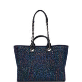 Chanel Large Deauville Shopping Bag Blue Sequin Boucle Silver Hardware