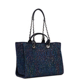 Chanel Large Deauville Shopping Bag Blue Sequin Boucle Silver Hardware