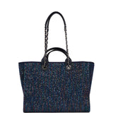 Chanel Large Deauville Shopping Bag Blue Sequin Boucle Silver Hardware
