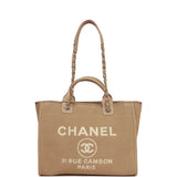 Chanel Small Deauville Shopping Bag Beige Boucle Light Gold Hardware
