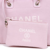Chanel Small Deauville Shopping Bag Pink Boucle Light Gold Hardware