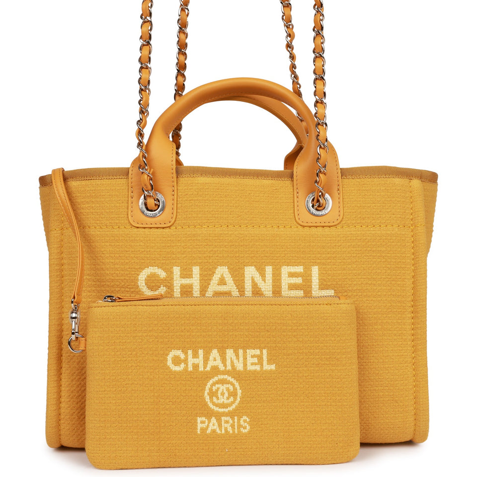 Chanel Small Deauville Shopping Bag Dark Yellow Boucle Light Gold Hardware
