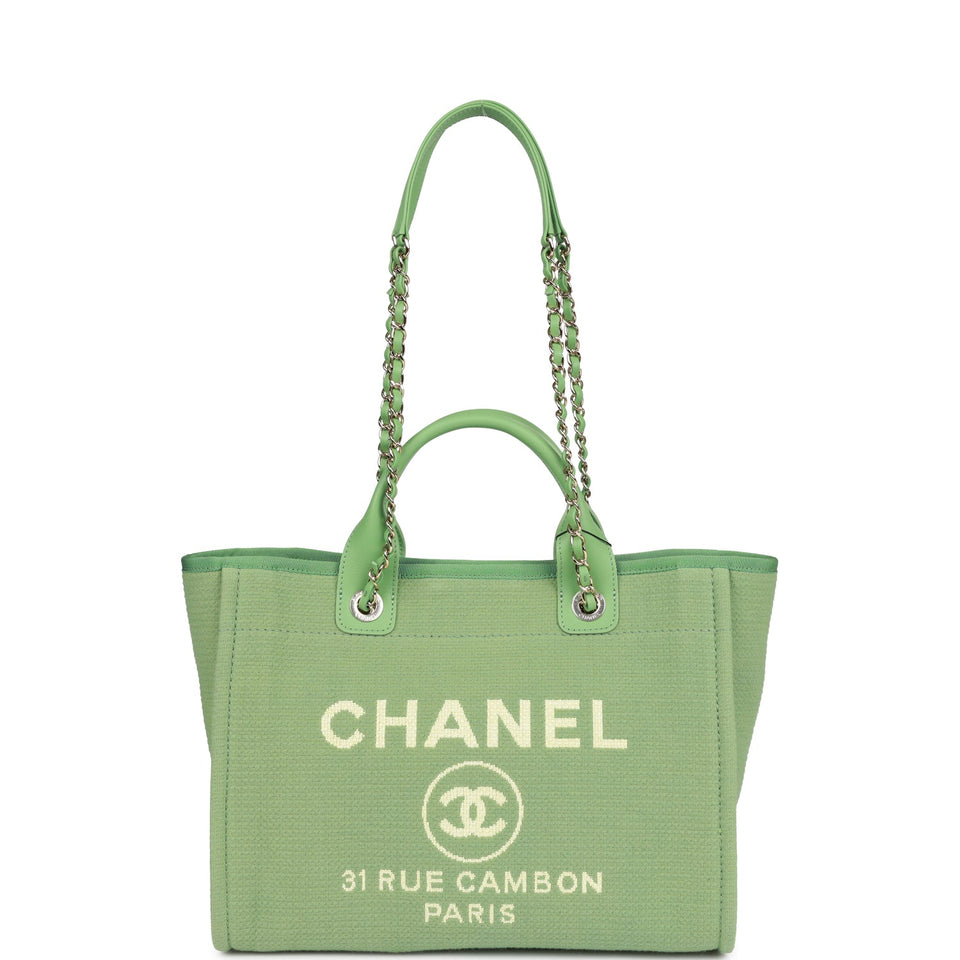 Chanel Small Deauville Shopping Bag Green Boucle Light Gold Hardware