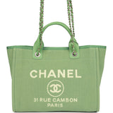 Chanel Small Deauville Shopping Bag Green Boucle Light Gold Hardware