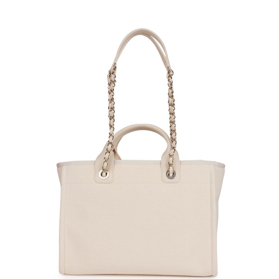 Chanel Small Deauville Shopping Bag White Boucle Light Gold Hardware