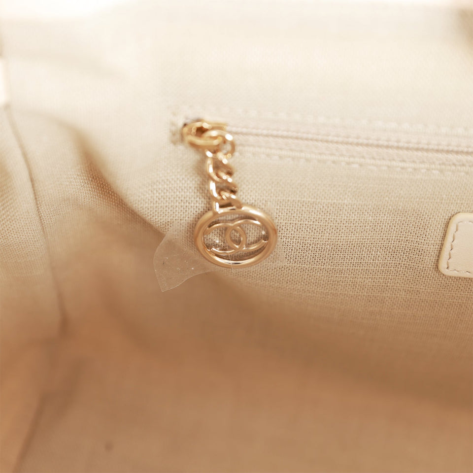 Chanel Small Deauville Shopping Bag White Boucle Light Gold Hardware