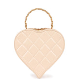 Vintage Chanel Heart Vanity Bag Beige and Black Patent Antique Gold Hardware