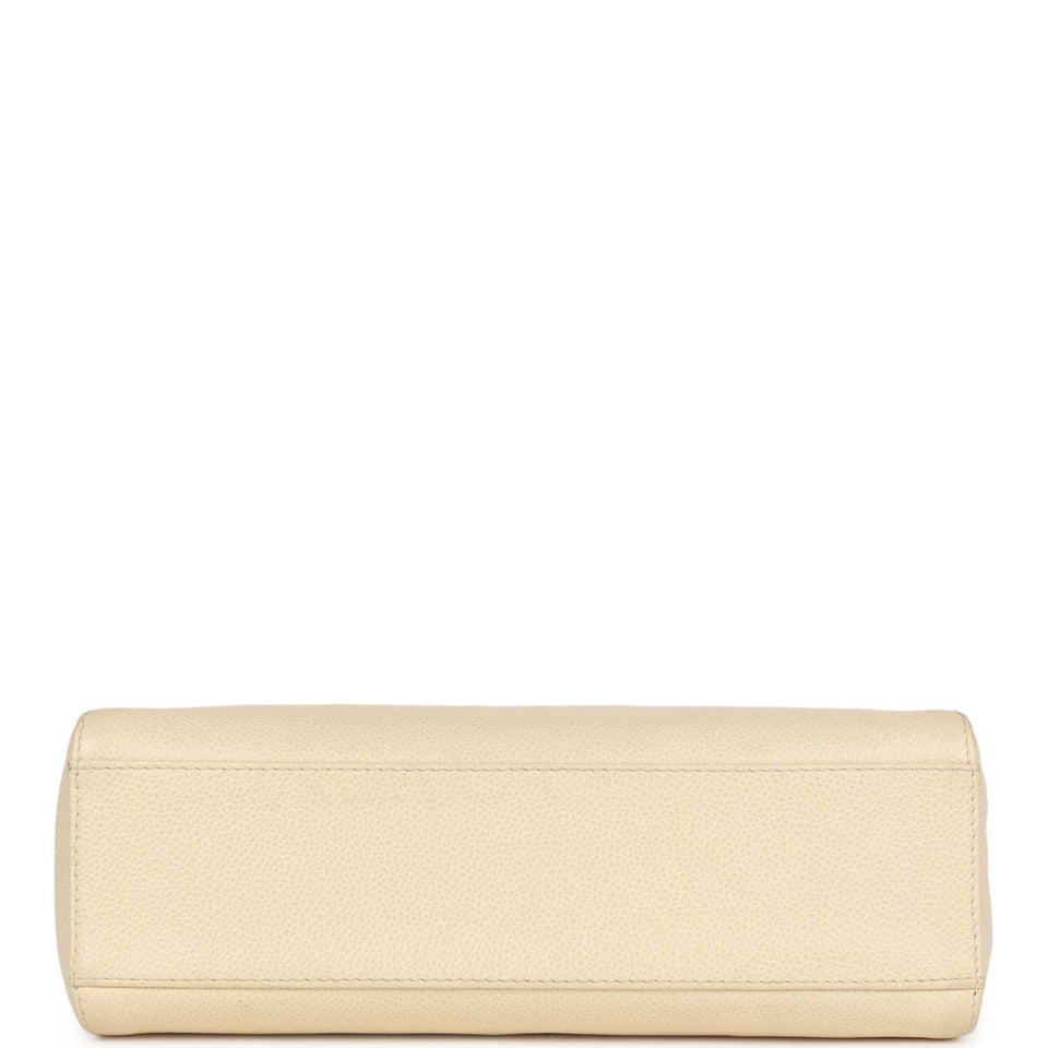 Vintage Chanel Wood Top Handle Kelly Ivory Caviar