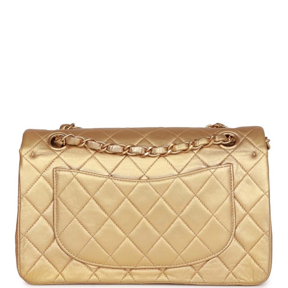 Vintage Chanel bag Small Classic Double Flap Bag Gold Metallic Lambskin Gold Hardware