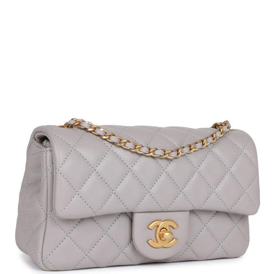 Chanel Pearl Crush Mini Rectangular Flap Bag Light Grey Lambskin Antique Gold Hardware