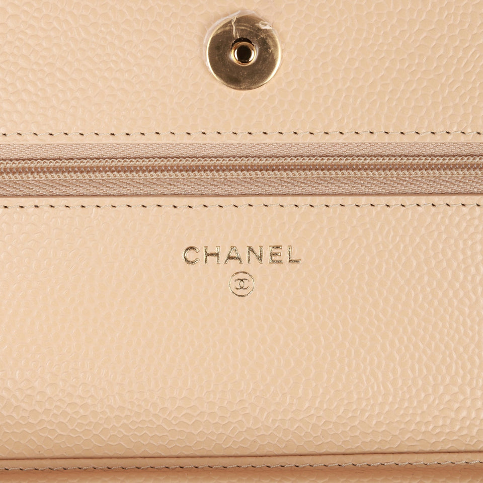 Chanel Wallet on Chain WOC Beige Caviar Gold Hardware