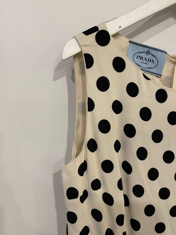 Prada White Polkadot Sleeveless Mini Pleated Dress Size IT 42 (UK 10)