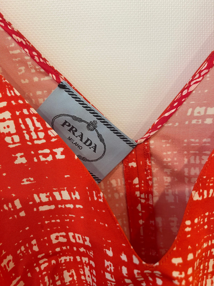 Prada Red Silk Sleeveless Dress with Pockets and Belt Detail Size IT 40 (UK 8)