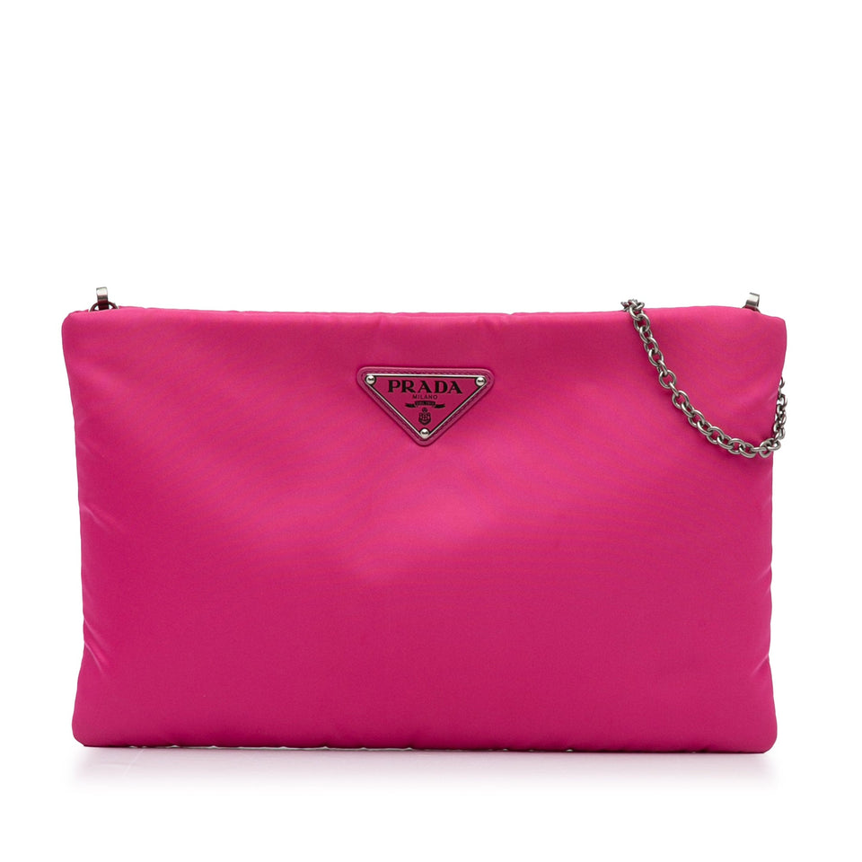 Prada Fluo Clutch on Chain Pink Tessuto