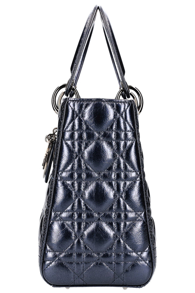CHRISTIAN DIOR Lady Dior Medium Metallic Navy