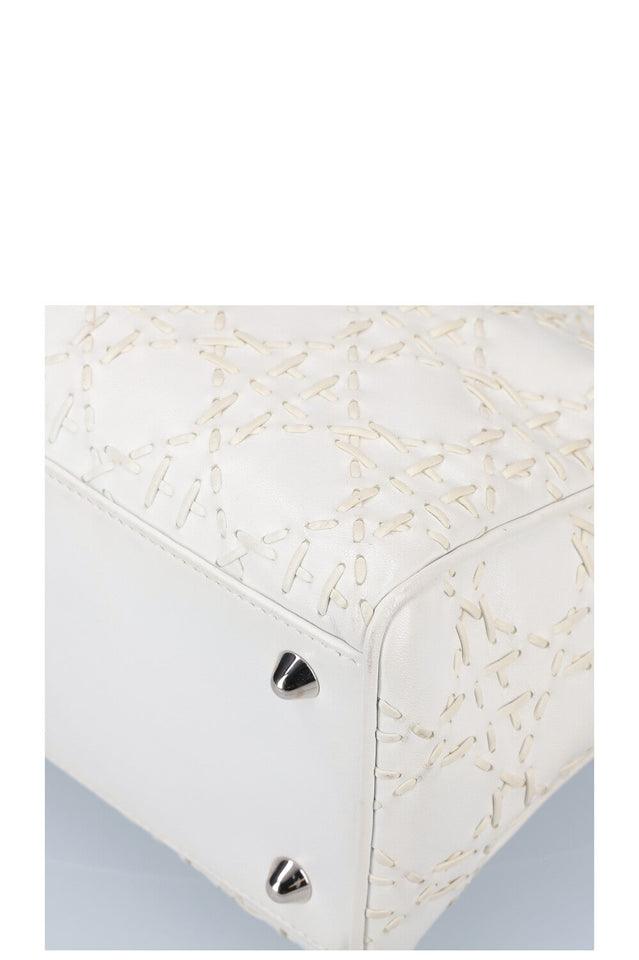 CHRISTIAN DIOR Lady Dior Whip Stitch White