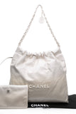 CHANEL 22 White Light Grey Calfskin Quilted Hobo Bag