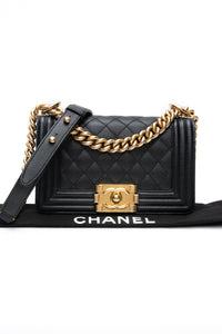 CHANEL Black Caviar Quilted Boy Small Flap Bag