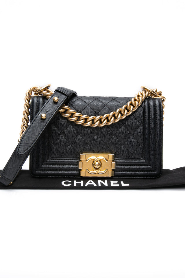 CHANEL Black Caviar Quilted Boy Small Flap Bag