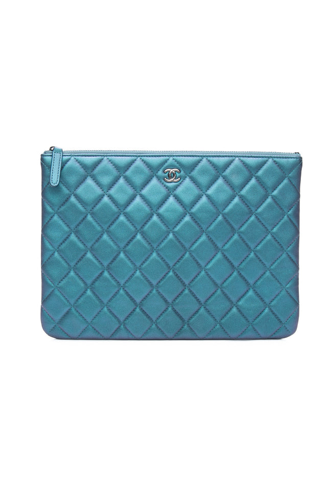 CHANEL Lambskin Quilted Iridescent O Case Clutch