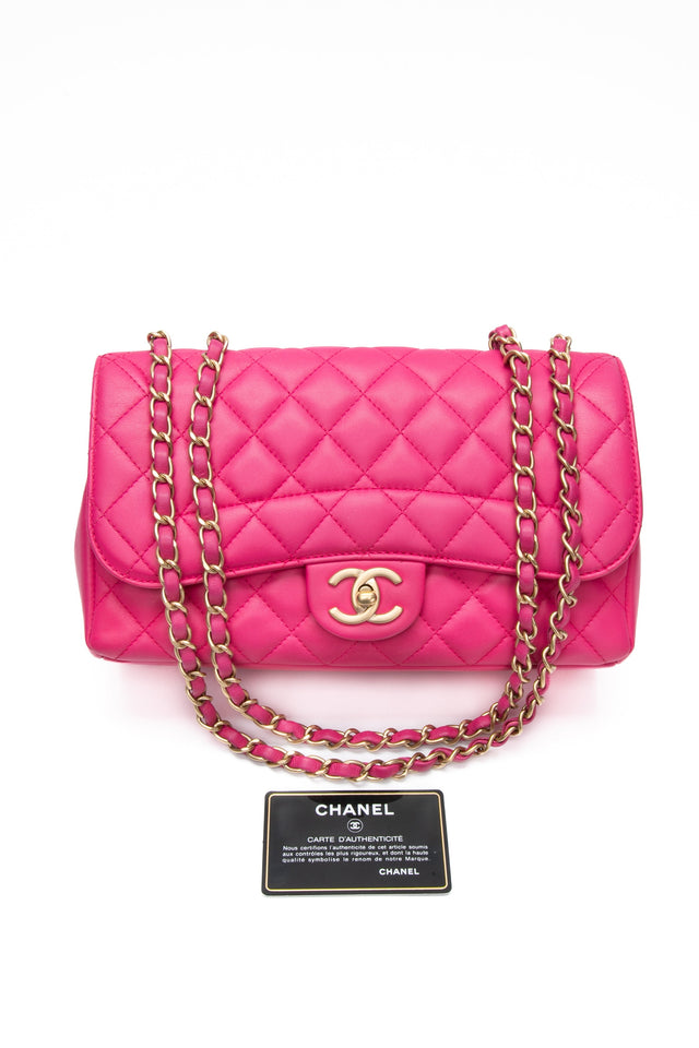 CHANEL Mademoiselle Medium Fuchsia Lambskin Quilted Chic Flap Bag