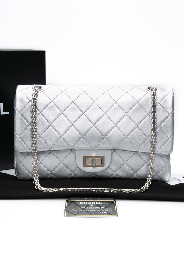 CHANEL Metallic Silver Lambskin Quilted 2.55 Reissue 277 Flap Bag