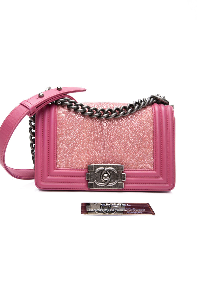 CHANEL Pink Galuchat Stingray Small Boy Flap Bag