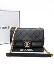 CHANEL Small Black Crystal Pearls Chain Lambskin Quilted Flap Bag