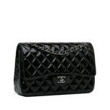 Chanel Classic Double Flap Jumbo Black Patent Leather Silver