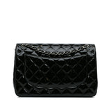 Chanel Classic Double Flap Jumbo Black Patent Leather Silver