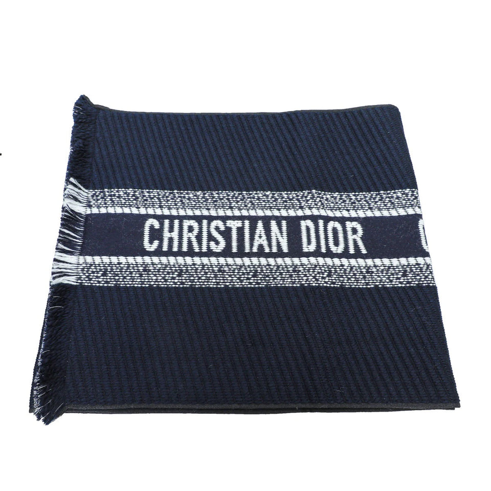 CHRISTIAN DIOR BICOLOR OBLIQUE UNIVERSITY REVERSIBLE WOOL SILK SCARF