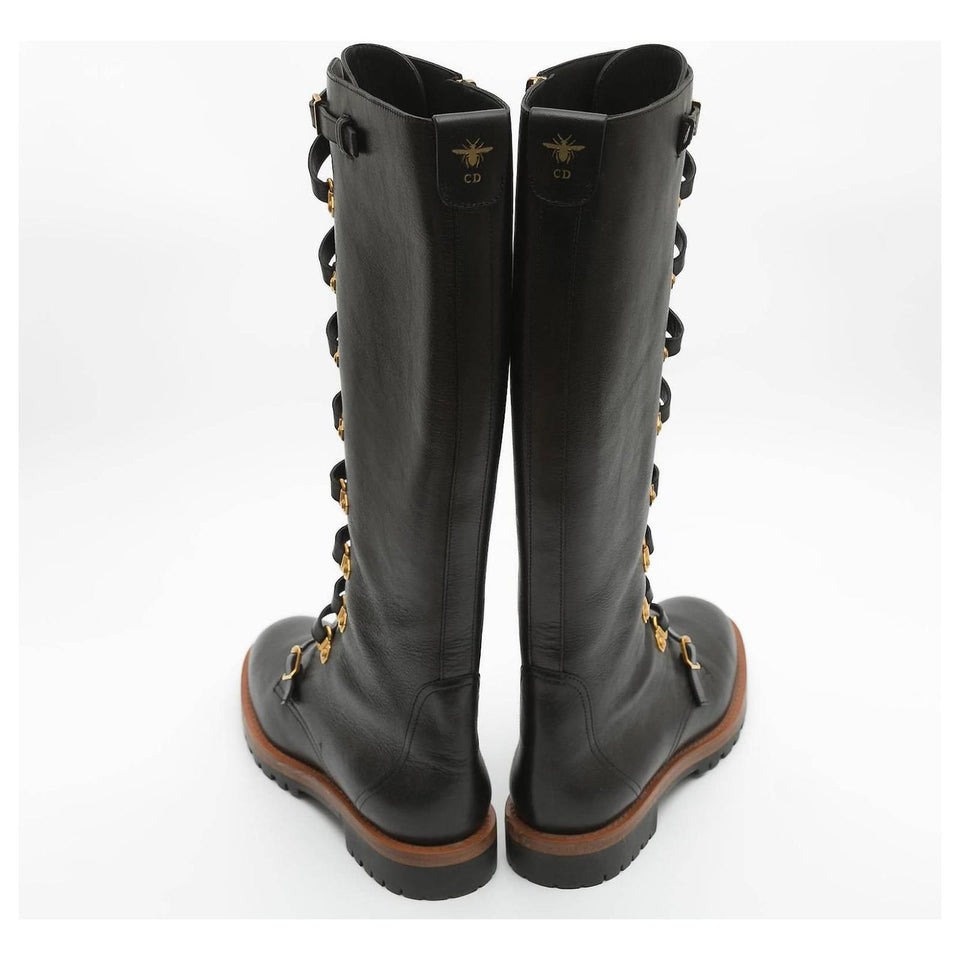 CHRISTIAN DIOR KNEE HIGH LEATHER COMBAT BOOTS
