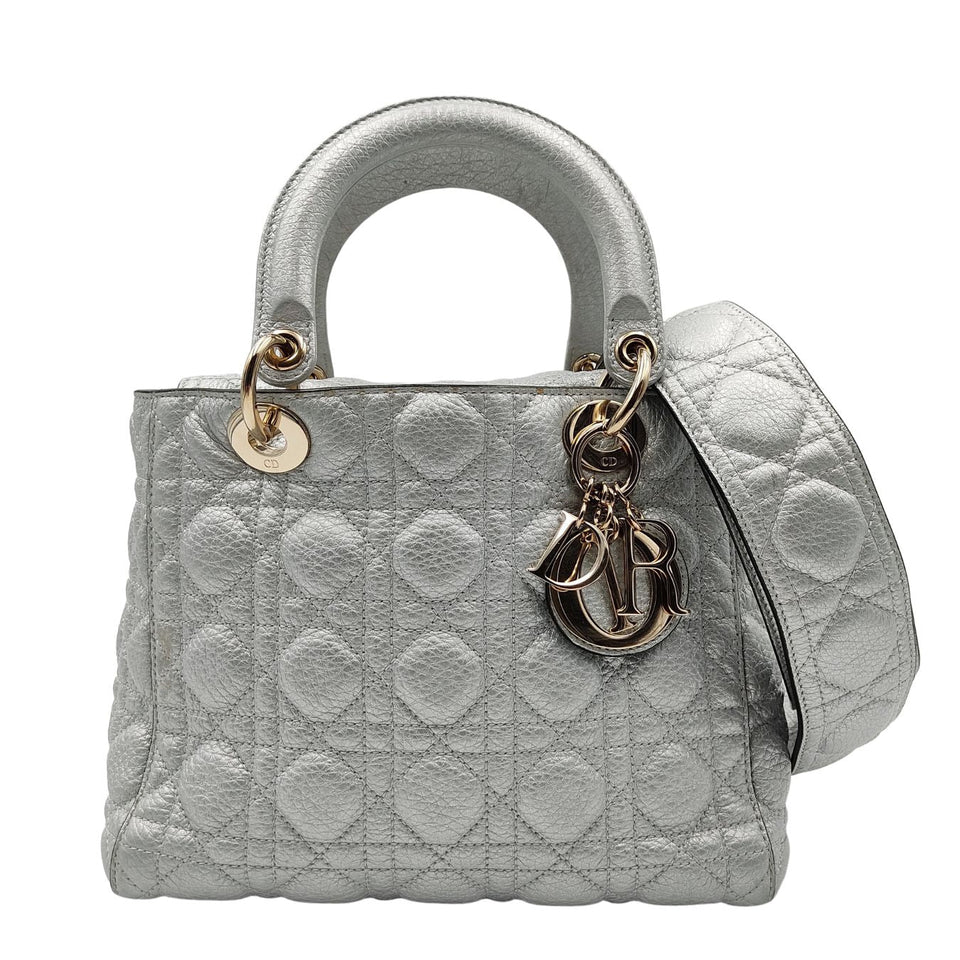 DIOR Christian Lady soft bag in silver leather