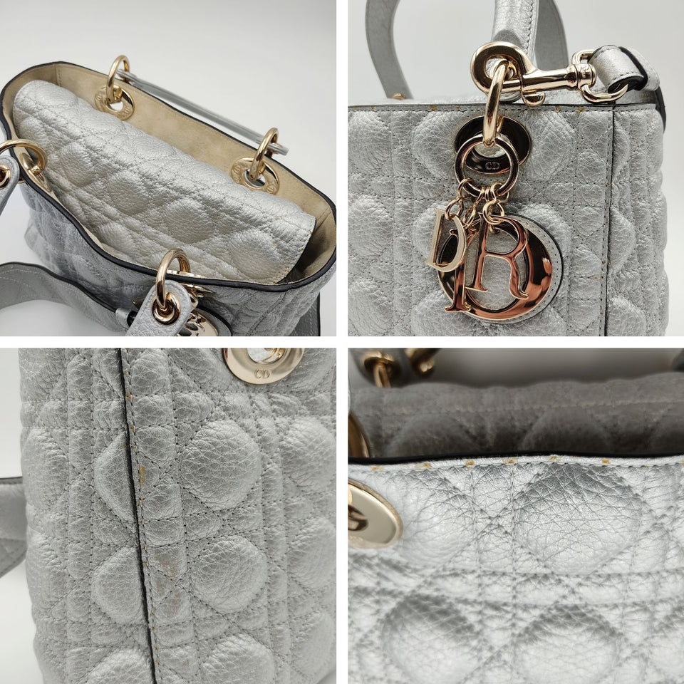 DIOR Christian Lady soft bag in silver leather