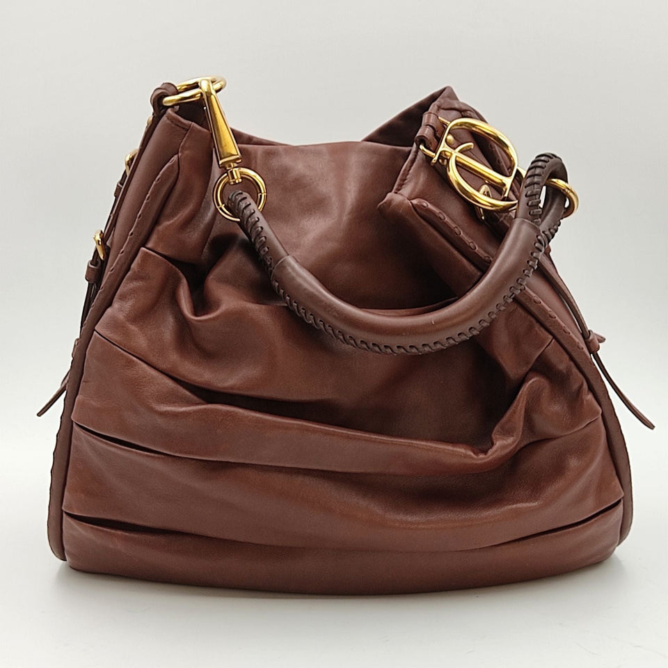 DIOR Christian shopper model shoulder bag in brown leather